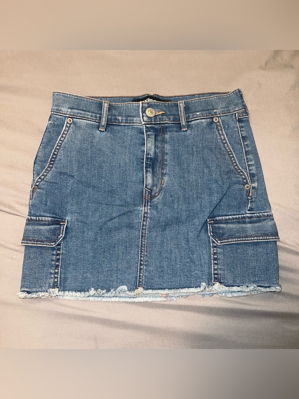 Express Blue Denim Mini Skirt with Cargo Pockets